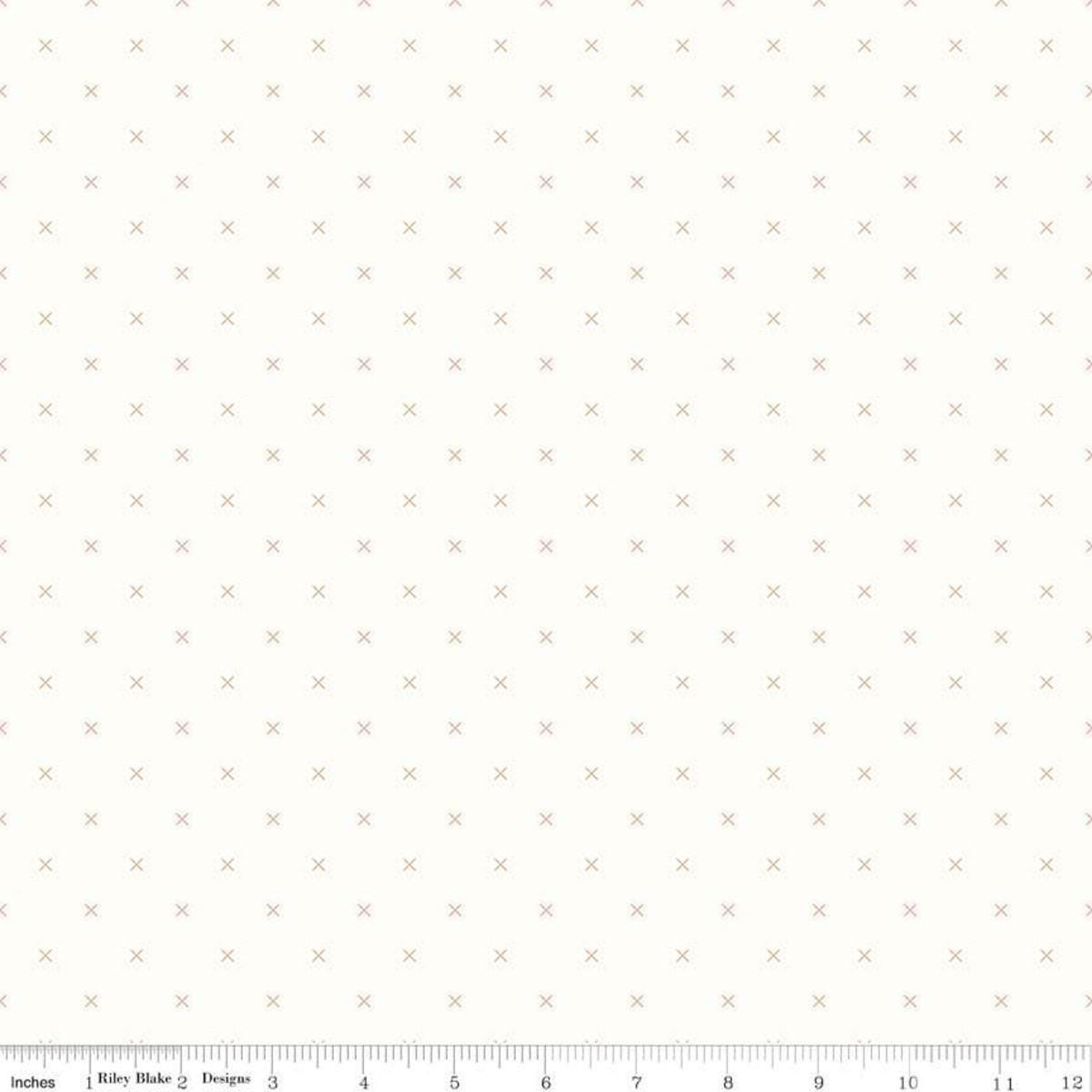 Image of the Bee Backgrounds Cross Stitch Brown quilting cotton fabric by Lori Holt for Riley Blake Designs. Features x's on a cream background. 
Cute Little Fabric Shop