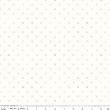 Image of the Bee Backgrounds Cross Stitch Brown quilting cotton fabric by Lori Holt for Riley Blake Designs. Features x's on a cream background. 
Cute Little Fabric Shop