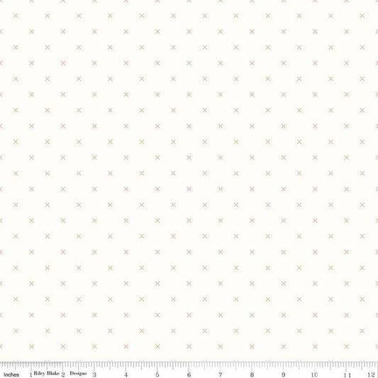 Image of the Bee Backgrounds Cross Stitch Brown quilting cotton fabric by Lori Holt for Riley Blake Designs. Features x's on a cream background. 
Cute Little Fabric Shop