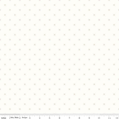 Image of the Bee Backgrounds Cross Stitch Brown quilting cotton fabric by Lori Holt for Riley Blake Designs. Features x&#39;s on a cream background. 
Cute Little Fabric Shop