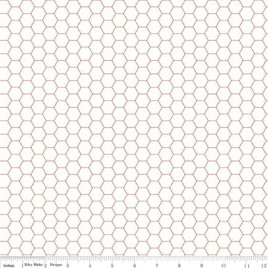 Image of the Bee Backgrounds Honeycomb Red quilting cotton fabric by Lori Holt for Riley Blake Designs. Features a honeycomb pattern with red lines on a white background. 
Cute Little Fabric Shop