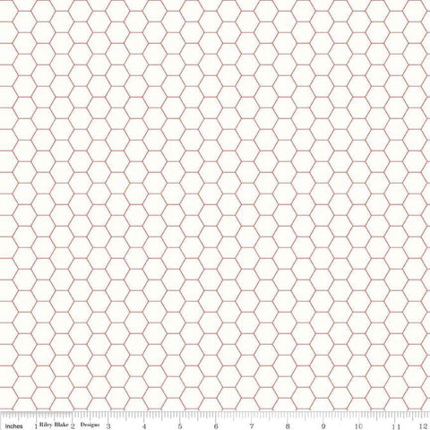 Image of the Bee Backgrounds Honeycomb Red quilting cotton fabric by Lori Holt for Riley Blake Designs. Features a honeycomb pattern with red lines on a white background. 
Cute Little Fabric Shop