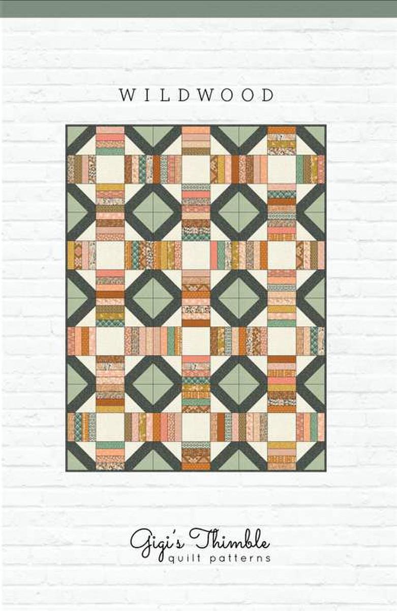 Image of the Wildwood pattern by Amber Johnson for Riley Blake Designs. Features striped lines and squares on the quilt. 
Cute Little Fabric Shop