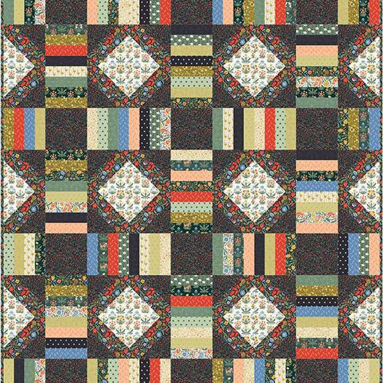 Image of the Wildwood pattern by Amber Johnson for Riley Blake Designs. Features striped lines and squares on the quilt. 
Cute Little Fabric Shop