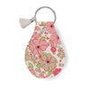 Image of the Leather Circle Key Chain Mercantile by Ashley Collett for Riley Blake Designs. Features a pink flower design on a full grain leather keychain with tassel. 
Cute Little Fabric Shop