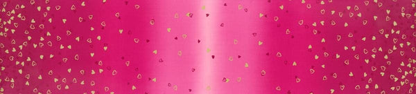 I Heart Ombre METALLIC 10875 Pomegranate - Moda - Light to Darker Hot Pink with Gold SPARKLE Stars - Quilting Cotton Fabric