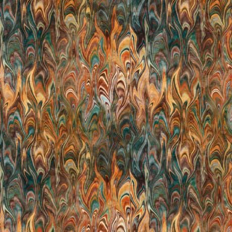 Image of the Eye of the Tiger Wide Back quilting cotton fabric by Morris Creative Group for QT Fabrics. Features a brown, orange, and teal marbled pattern. 
Cute Little Fabric Shop