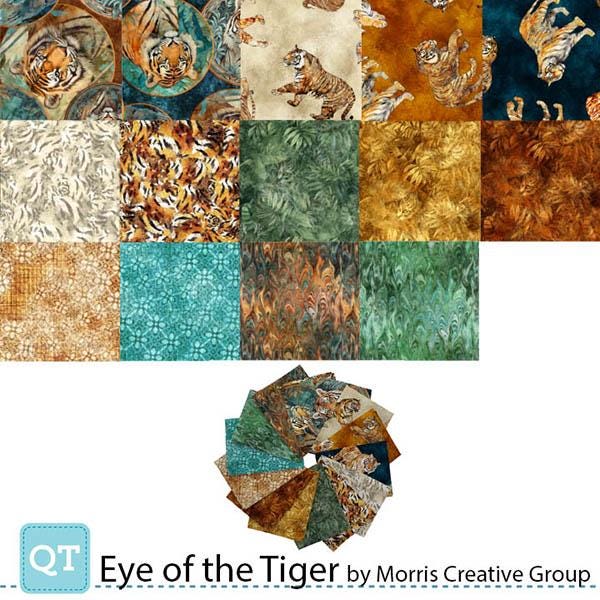 Image of the Eye of the Tiger fat quarter bundle by Morris Creative Group for QT fabrics. Features 14 prints with tigers and abstract textures. 
Cute Little Fabric Shop