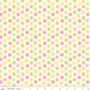 Image of the Bundle of Joy quilting cotton fabric by Doodlebug Design Inc for Riley Blake Designs. Features multicolored pink, green, and yellow dots on a light yellow background. 
Cute Little Fabric Shop