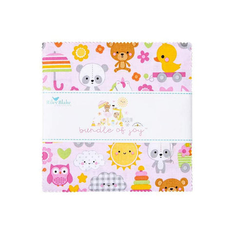 Image of the Bundle of Joy 5 inch stacker by Doodlebug Design Inc. for Riley Blake Designs. Features baby animals and pink prints. 
Cute Little Fabric Shop