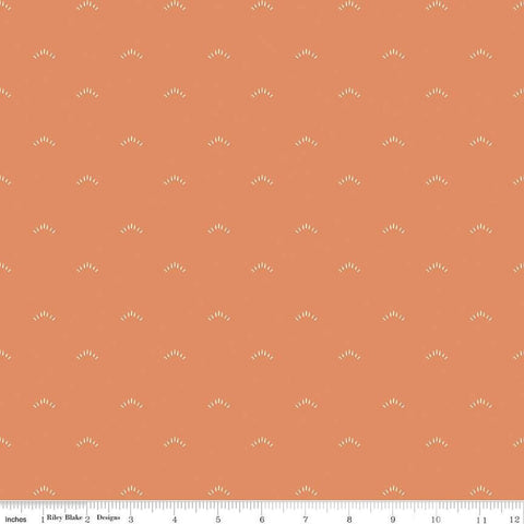 Image of the Garden Dreams Shimmer Terracotta quilting cotton fabric by Amber Elliot for Riley Blake Designs. Features eyelash shapes scattered on a light orange background. 
Cute Little Fabric Shop