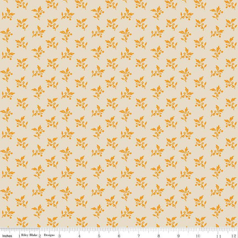 Image of the Cheddar at Twilight Sprigs Cream quilting cotton fabric by Riley Blake Designs. Features small scattered sprigs of leaves and berries on a cream background. 
Cute Little Fabric Shop