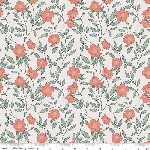 Image of the Garden Dreams Main Off White quilting cotton fabric by Amber Elliot for Riley Blake Designs. Features flowers and vines on a light cream white background. 
Cute Little Fabric Shop