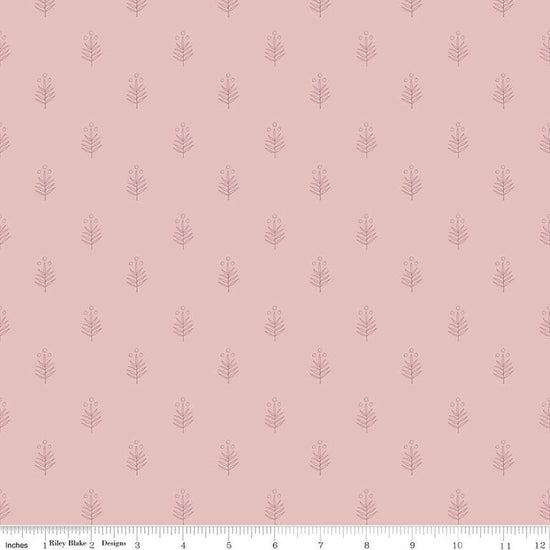 Image of the Garden Dreams Leaf Doodle Dusty Pink quilting cotton fabric by Amber Elliot for Riley Blake Designs. Features leaves and berries scattered on a muted pink background. 
Cute Little Fabric Shop