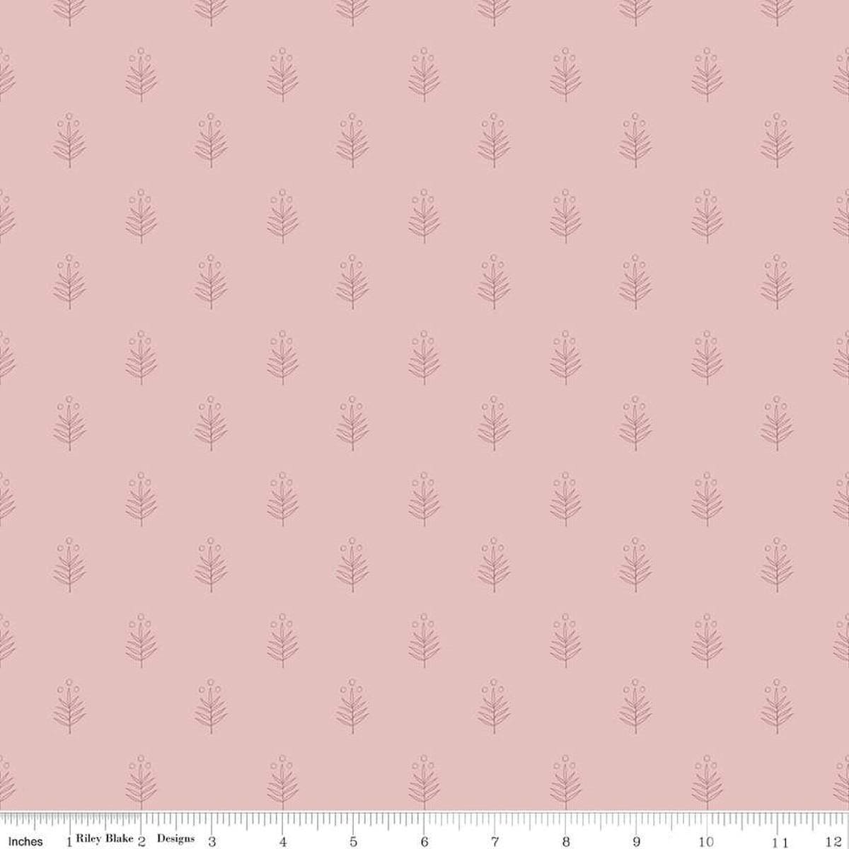 Image of the Garden Dreams Leaf Doodle Dusty Pink quilting cotton fabric by Amber Elliot for Riley Blake Designs. Features leaves and berries scattered on a muted pink background. 
Cute Little Fabric Shop