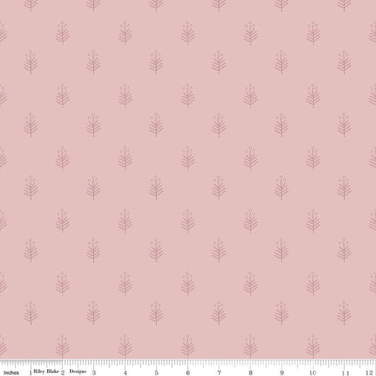 Image of the Garden Dreams Leaf Doodle Dusty Pink quilting cotton fabric by Amber Elliot for Riley Blake Designs. Features leaves and berries scattered on a muted pink background. 
Cute Little Fabric Shop