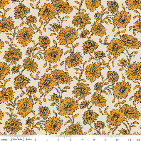 Image of the Cheddar at Twilight Main Cream quilting cotton fabric by Riley Blake Designs. Features large flowers and leaves on a light cream background. 
Cute Little Fabric Shop