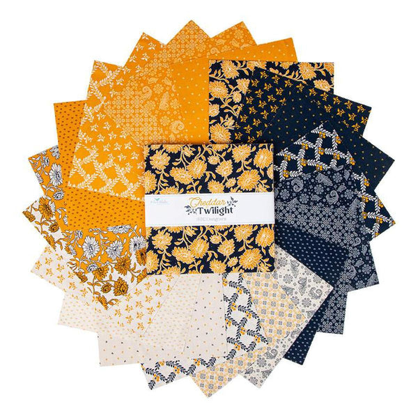 Image of the Cheddar at Twilight 10 inch stacker by The RBD Designers for Riley Blake Designs. Features floral fabrics and geometric patterns on orange, blue, and cream fabrics.
Cute Little Fabric Shop