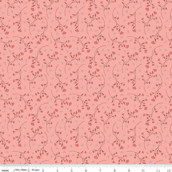 Image of the Melody Vines Apricot quilting cotton fabric by Beverly McCullough for Riley Blake Designs. Features flowers on vines on a light pink background. 
Cute Little Fabric Shop