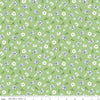 Image of the Melody Flutter Flora Grass quilting cotton fabric by Beverly McCullough for Riley Blake Designs. Features butterflies, flowers, and leaves on a light green background. 
Cute Little Fabric Shop