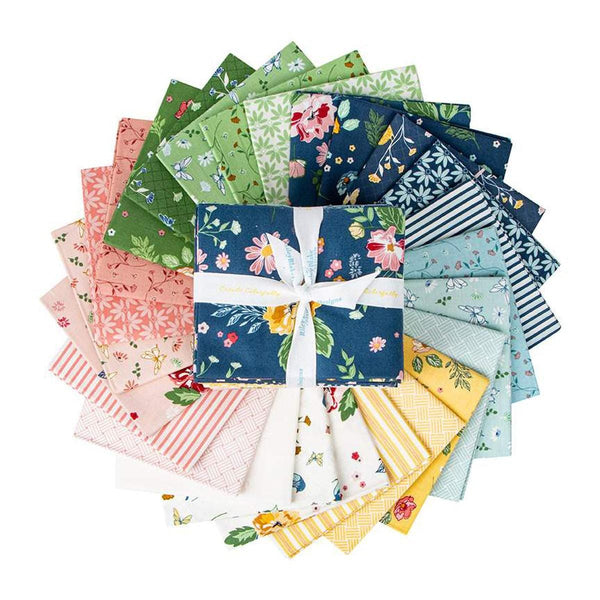 Image of the Melody Fat Quarter Bundle by Beverly McCullough for Riley Blake Designs. Features blue, pink, green, yellow, and cream floral fabrics. 
Cute Little Fabric Shop