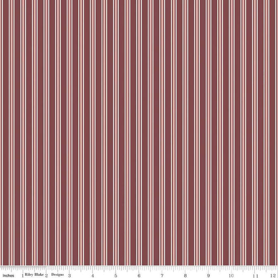 Image of the A Walk on the Prairie Stripes Marsala quilting cotton fabric by Modern Prairie for Riley Blake Designs. Features a multicolored red/dark maroon stripe pattern on a dark burgundy background.
Cute Little Fabric Shop