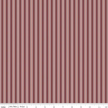 Image of the A Walk on the Prairie Stripes Marsala quilting cotton fabric by Modern Prairie for Riley Blake Designs. Features a multicolored red/dark maroon stripe pattern on a dark burgundy background.
Cute Little Fabric Shop
