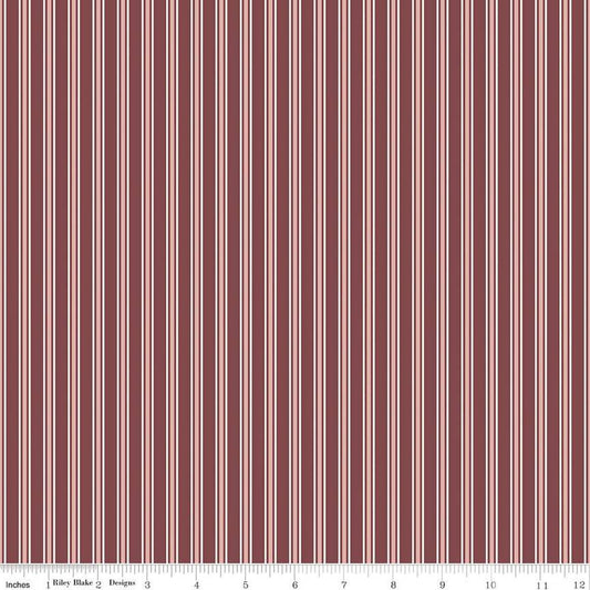 Image of the A Walk on the Prairie Stripes Marsala quilting cotton fabric by Modern Prairie for Riley Blake Designs. Features a multicolored red/dark maroon stripe pattern on a dark burgundy background.
Cute Little Fabric Shop