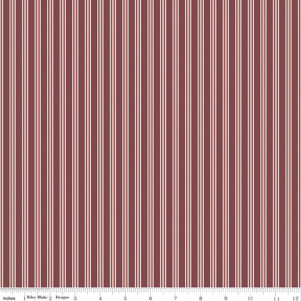 Image of the A Walk on the Prairie Stripes Marsala quilting cotton fabric by Modern Prairie for Riley Blake Designs. Features a multicolored red/dark maroon stripe pattern on a dark burgundy background.
Cute Little Fabric Shop