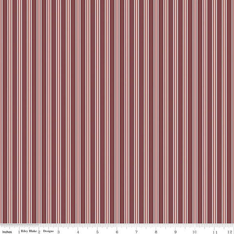 Image of the A Walk on the Prairie Stripes Marsala quilting cotton fabric by Modern Prairie for Riley Blake Designs. Features a multicolored red/dark maroon stripe pattern on a dark burgundy background.
Cute Little Fabric Shop