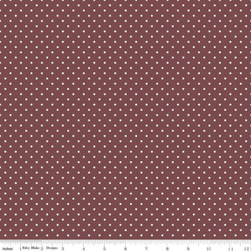 Image of the A Walk on the Prairie Dots Marsala quilting cotton fabric by Modern Prairie for Riley Blake Designs. Features white dots on a dark maroon pattern.
Cute Little Fabric Shop