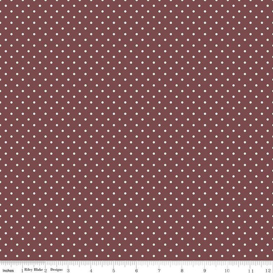 Image of the A Walk on the Prairie Dots Marsala quilting cotton fabric by Modern Prairie for Riley Blake Designs. Features white dots on a dark maroon pattern.
Cute Little Fabric Shop