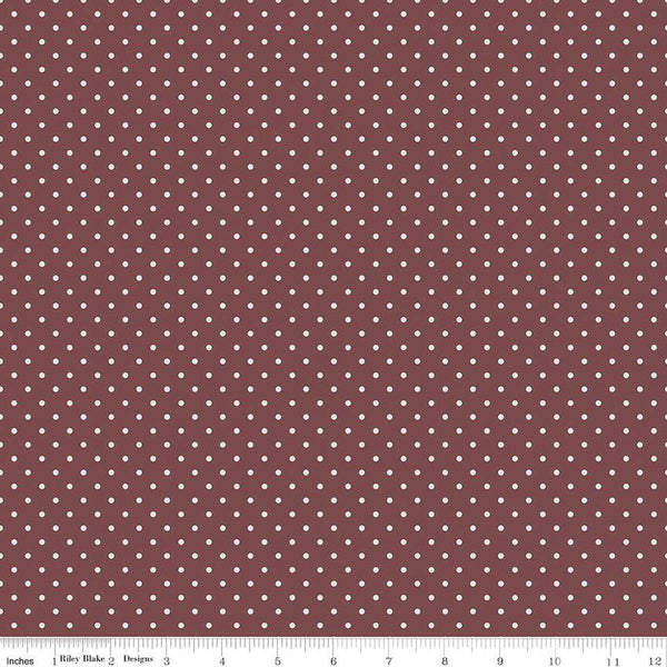 Image of the A Walk on the Prairie Dots Marsala quilting cotton fabric by Modern Prairie for Riley Blake Designs. Features white dots on a dark maroon pattern.
Cute Little Fabric Shop