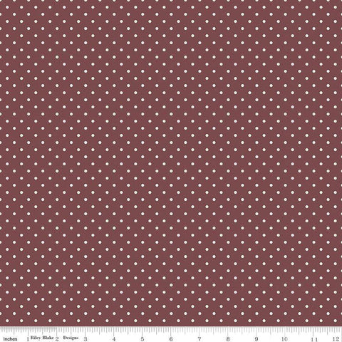 Image of the A Walk on the Prairie Dots Marsala quilting cotton fabric by Modern Prairie for Riley Blake Designs. Features white dots on a dark maroon pattern.
Cute Little Fabric Shop