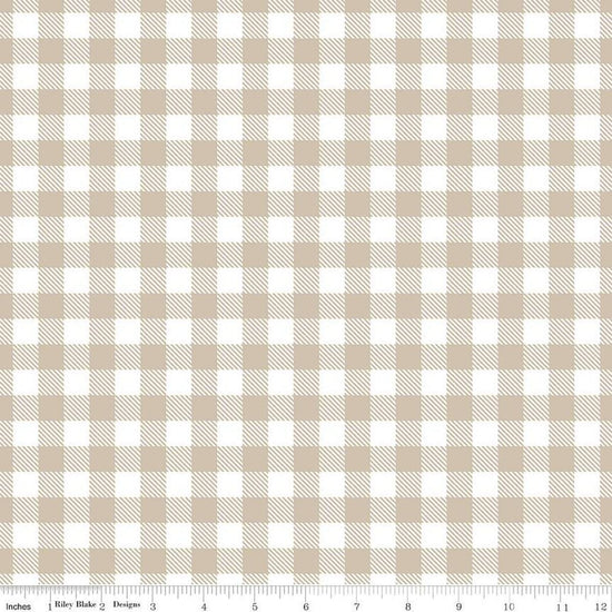 Image of the A Walk on the Prairie Plaid Khaki quilting cotton fabric by Modern Prairie for Riley Blake Designs. Features a printed gingham pattern on a tan background.
Cute Little Fabric Shop