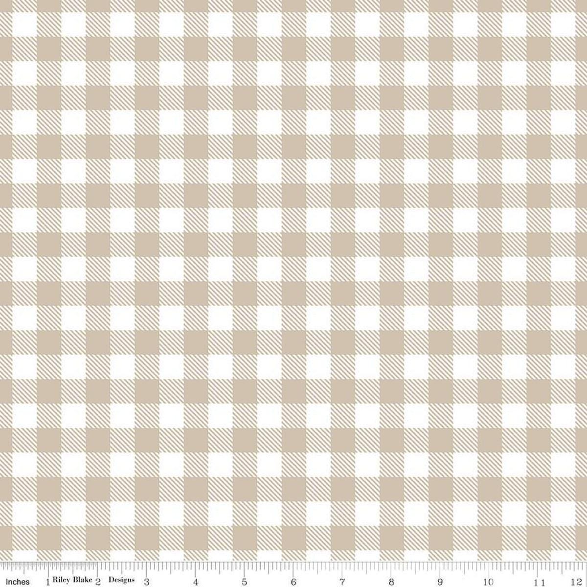 Image of the A Walk on the Prairie Plaid Khaki quilting cotton fabric by Modern Prairie for Riley Blake Designs. Features a printed gingham pattern on a tan background.
Cute Little Fabric Shop