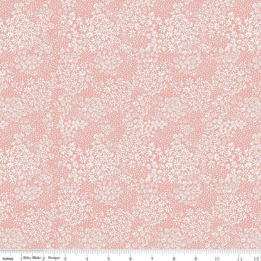 Image of the A Walk on the Prairie Silhouette Coral quilting cotton fabric by Modern Prairie for Riley Blake Designs. Features small flowers and dots on a light pink background.
Cute Little Fabric Shop
