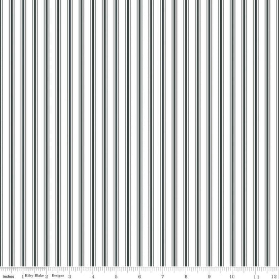 Image of the A Walk on the Prairie Stripes Deep River quilting cotton fabric by Modern Prairie for Riley Blake Designs. Features a multicolored dark green stripe pattern on a white background.
Cute Little Fabric Shop