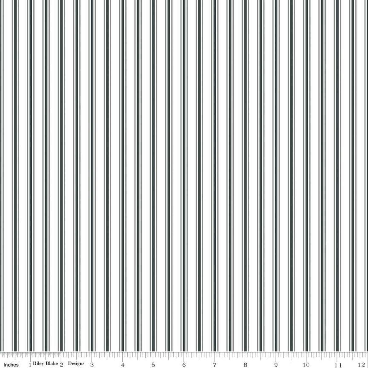 Image of the A Walk on the Prairie Stripes Deep River quilting cotton fabric by Modern Prairie for Riley Blake Designs. Features a multicolored dark green stripe pattern on a white background.
Cute Little Fabric Shop