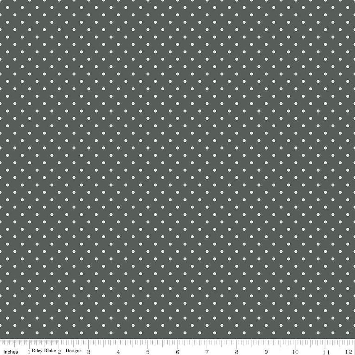 Image of the A Walk on the Prairie Dots Deep River quilting cotton fabric by Modern Prairie for Riley Blake Designs. Features white dots on a dark green background.
Cute Little Fabric Shop