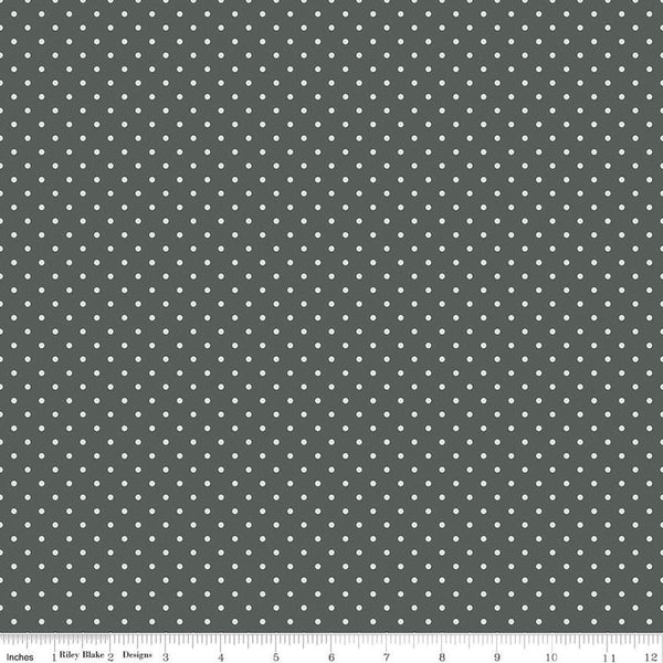 Image of the A Walk on the Prairie Dots Deep River quilting cotton fabric by Modern Prairie for Riley Blake Designs. Features white dots on a dark green background.
Cute Little Fabric Shop