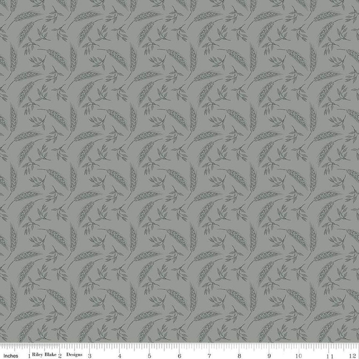 Image of the A Walk on the Prairie Wheat Sage Gray quilting cotton fabric by Modern Prairie for Riley Blake Designs. Features tossed wheat and leaves on a gray green background.
Cute Little Fabric Shop