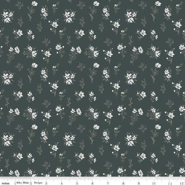 Image of the A Walk on the Prairie Floral Deep River quilting cotton fabric by Modern Prairie for Riley Blake Designs. Features small flowers on a dark forest green background.
Cute Little Fabric Shop