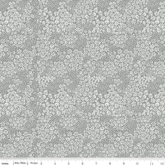 Image of the A Walk on the Prairie Silhouette Sage Gray quilting cotton fabric by Modern Prairie for Riley Blake Designs. Features small flowers and dots on a grey background.
Cute Little Fabric Shop