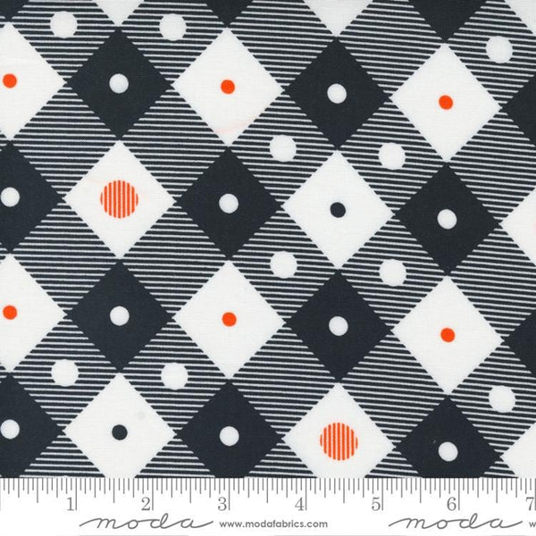 SALE Too Cute to Spook Lift Your Spirits 22425 Black Cat - Moda Fabrics - Halloween Checks Plaid Diagonal Dots  - Quilting Cotton Fabric