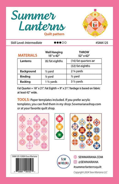 Image of the Summer Lanterns quilt pattern by Sew Mariana for Moda Fabrics. Features the fabric requirements.
Cute Little Fabric Shop