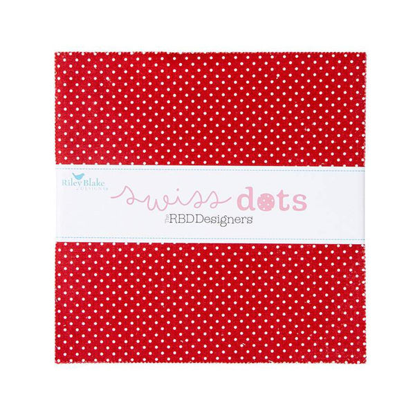 Image of the Swiss Dot 10&quot; Stacker by Riley Blake Designs. Features dots on various backgrounds. 
Cute Little Fabric Shop