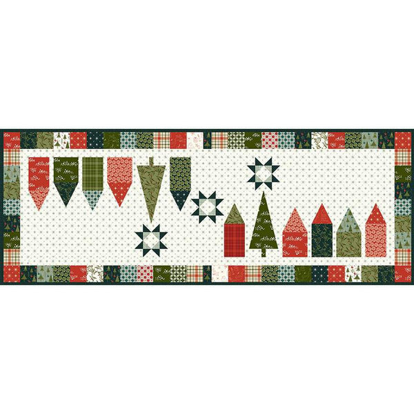 Image of the Winter Village Boxed Kit by Sandy Gervais for Riley Blake Designs. Features a runner quilt with christmas trees. 
Cute Little Fabric Shop