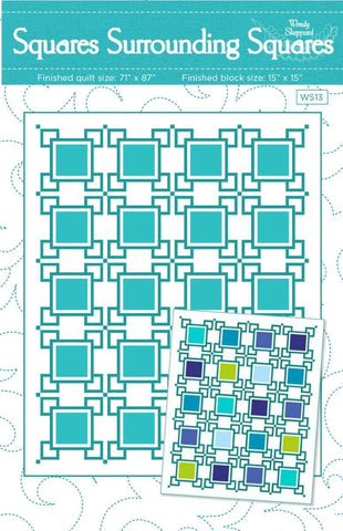 Image of the Squares Surrounding Squares Quilt Pattern by Wendy Sheppard for Riley Blake Designs. Features squares on a light white background. 
Cute Little Fabric Shop