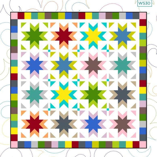 Image of the Sparklers quilt pattern by Wendy Sheppard for Riley Blake Designs. Features stars on a white background. 
Cute Little Fabric Shop
